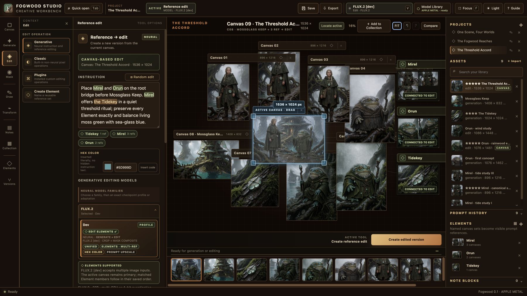 A reference edit with Mirel, Orun, and the Tidekey connected to Mossglass Keep