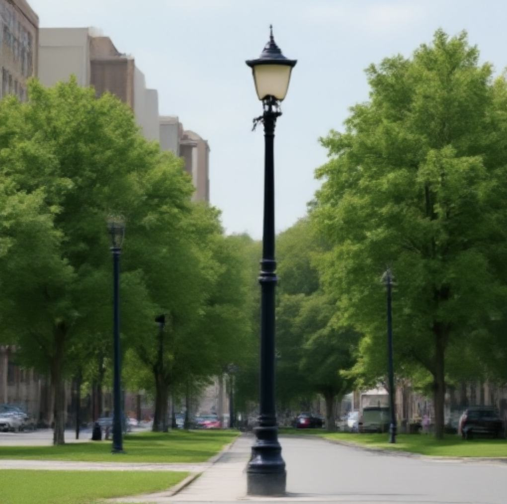 BAGEL output from the pregnancy-topic conversation: a black streetlamp along a tree-lined city street.