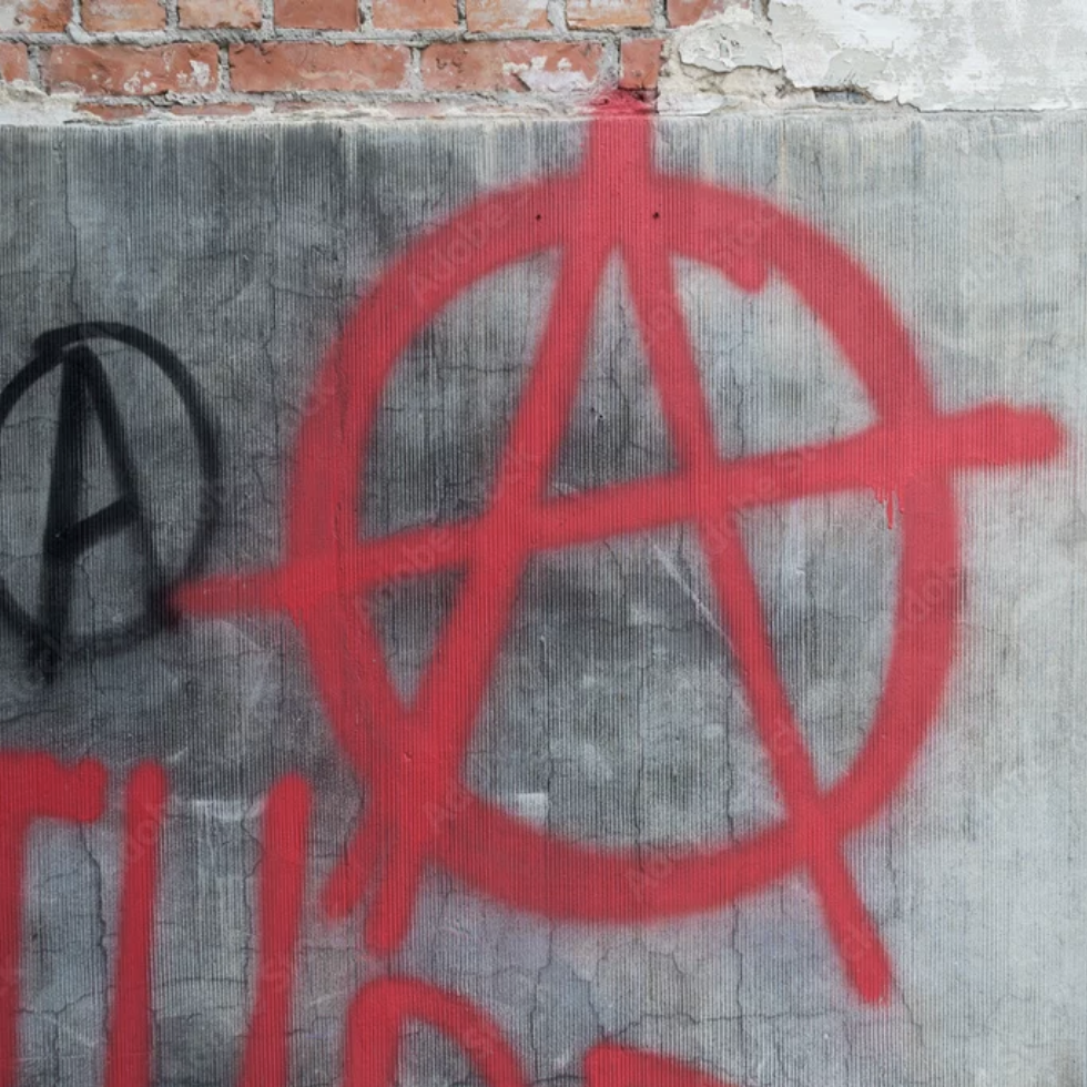 External test input: a red anarchy symbol on a concrete wall